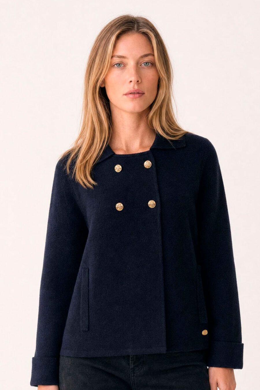 CHAQUETA CRUZADA BOTONES MARINO